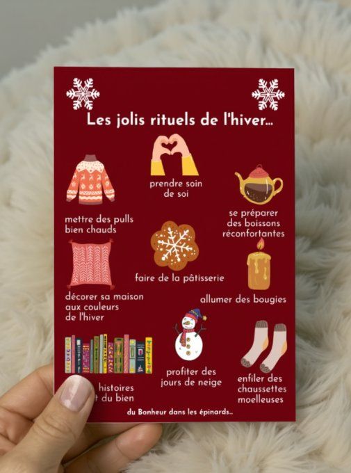 CARTE LES JOLIS RITUELS DE L'HIVER + SERVIETTE DE CUISINE 