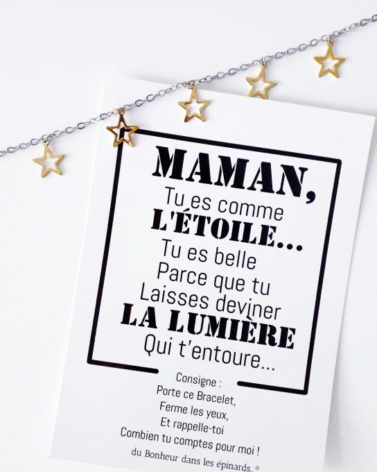 CARTE MAMAN TU ES COMME L'ETOILE + 1 BRACELET ETOILES - F17