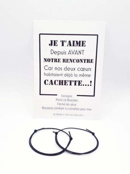 CARTE LA MEME CACHETTE+ 2 BRACELETS (14 coloris au choix) - R09