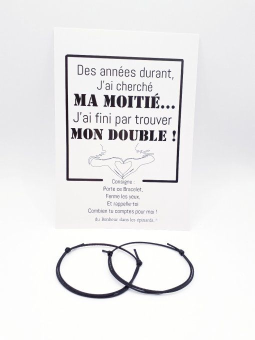 CARTE MOITIE DOUBLE + 2 BRACELETS (14 coloris au choix) - R42