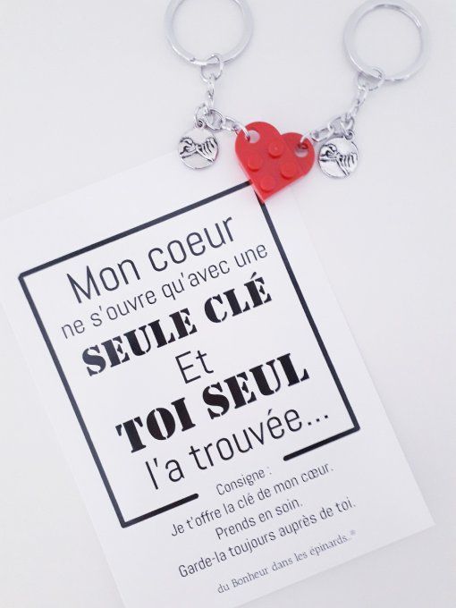 CARTE MON COEUR + 2 PORTE-CLES LEGO - R32 