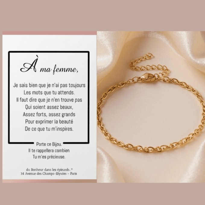 CARTE ET BRACELET A MA FEMME - Doré ou argenté 