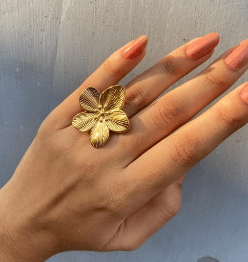 BAGUE  "Une fleur à mon doigt" - ajustable - acier inoxydable