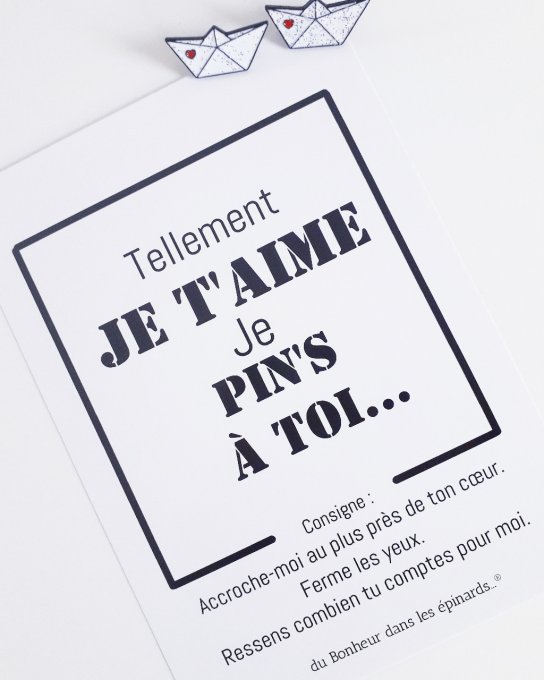 CARTE TELLEMENT JE T'AIME + 2 PIN'S LOVE ORIGAMI - R35
