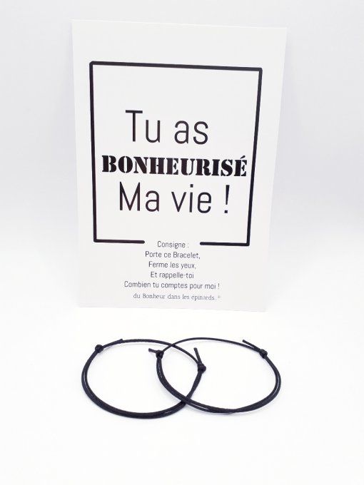 CARTE TU AS BONHEURISE MA VIE + 2 BRACELETS (14 coloris au choix) - R43