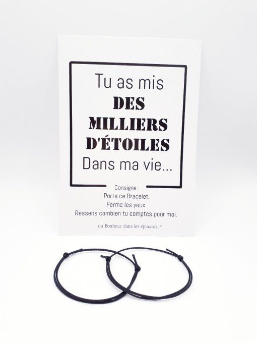 CARTE TU AS MIS DES ETOILES + 2 BRACELETS (14 coloris au choix) - R21