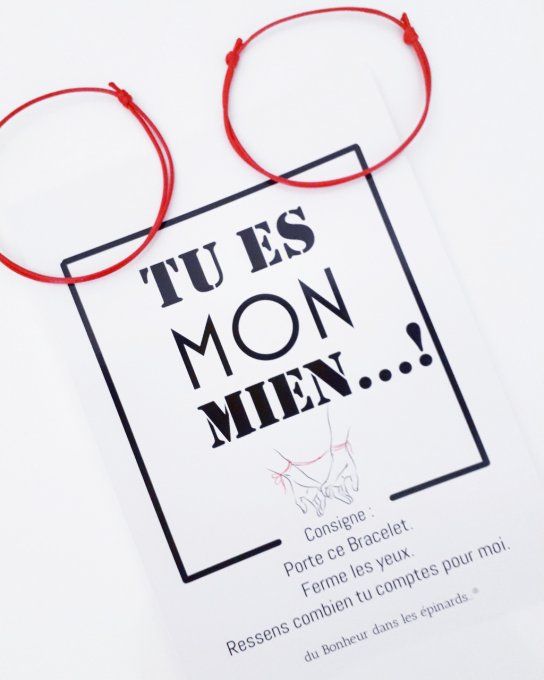 CARTE TU ES MON MIEN+ 2 BRACELETS (14 coloris au choix) - R03